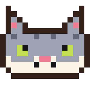 Pixel-art grey tabby cat face